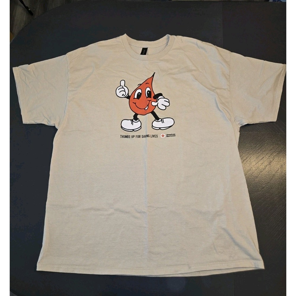 American Red Cross Thumbs Up For‎ Saving Lives Graphic T-Shirt Tan 2XL Cotton